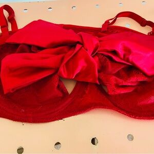 Torrid Red Satin Bra with Adjustable Straps and Bow Details